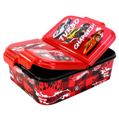 Hot Wheels Kids Childrens Multi Compartment Rectangular School Travel Lunch Food Box Sandwich Bento Container, BPA Free