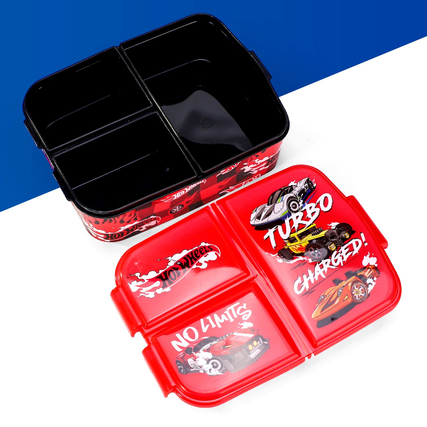 Hot Wheels Kids Childrens Multi Compartment Rectangular School Travel Lunch Food Box Sandwich Bento Container, BPA Free