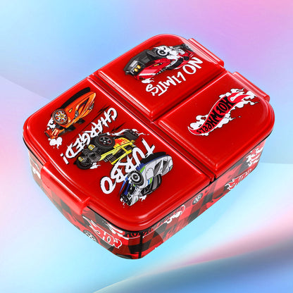 Hot Wheels Kids Childrens Multi Compartment Rectangular School Travel Lunch Food Box Sandwich Bento Container, BPA Free