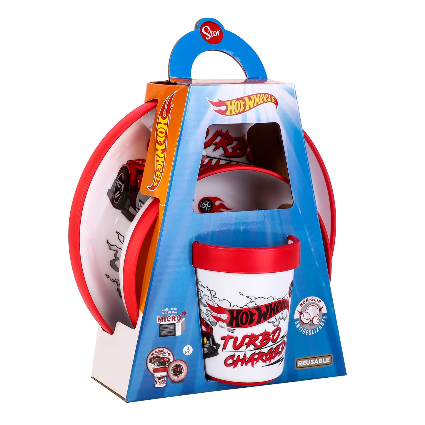 Hot Wheels 3pcs Bicolor Premium Kids Dinner Tableware Set Plate, Bowl & Tumbler, BPA Free