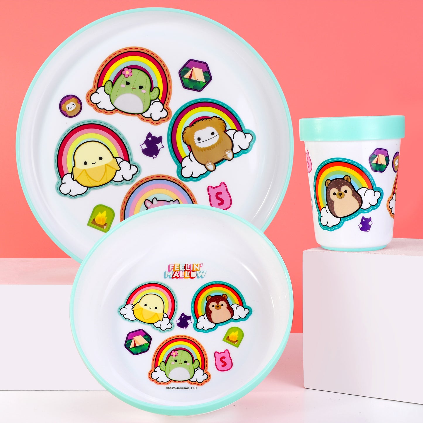 Squishmallows 3pcs Bicolor Premium Kids Dinner Tableware Set Plate, Bowl & Tumbler, BPA Free