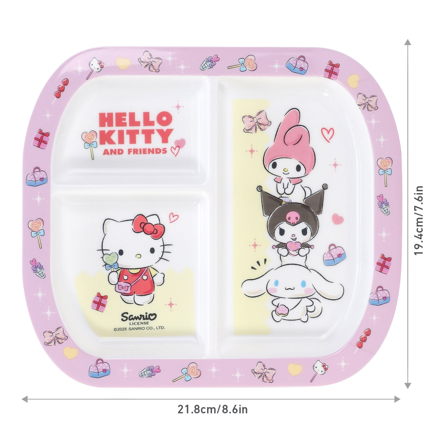 Hello Kitty & Friends 3 Section Childrens Divided Breakfast Lunch Dinner Plate