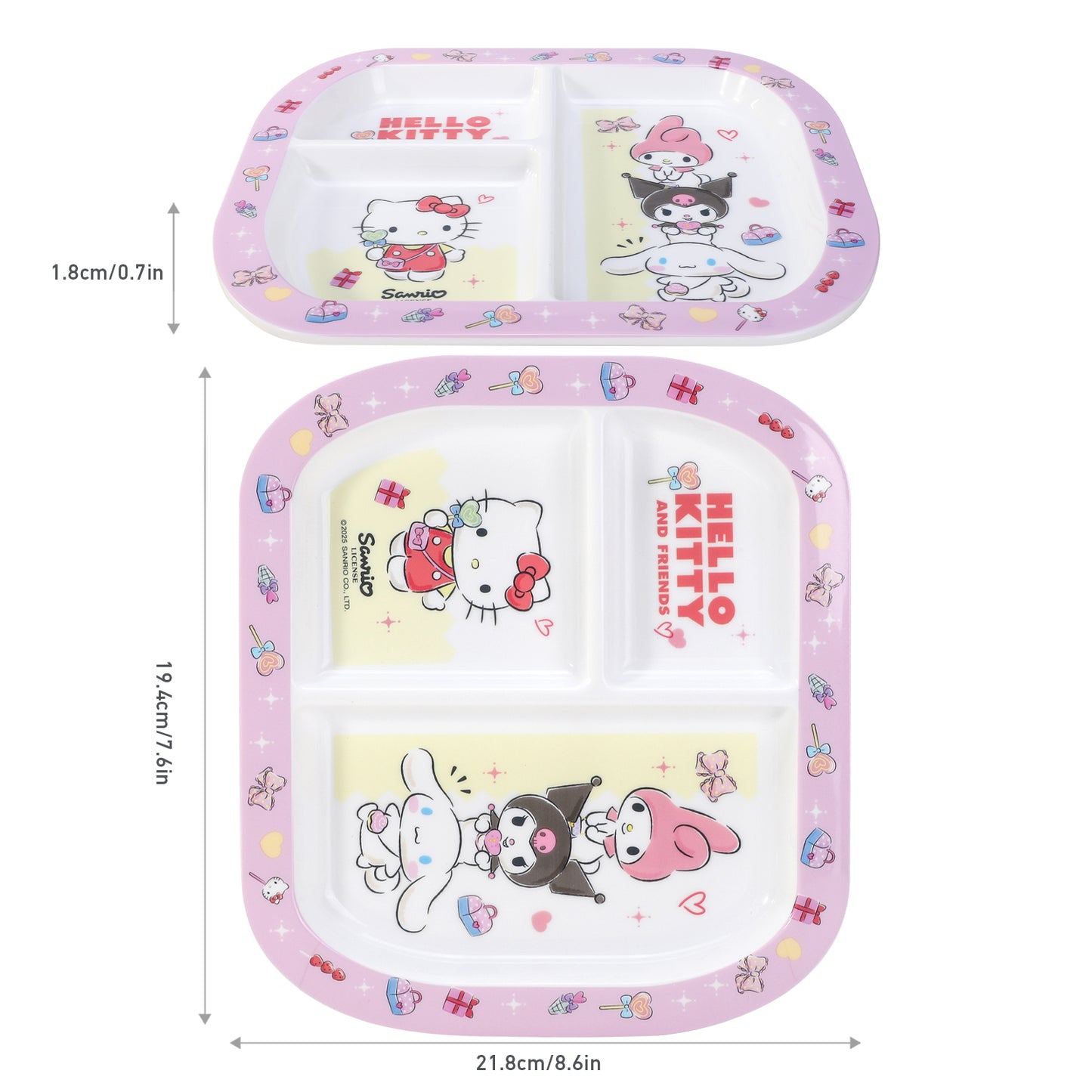 Hello Kitty & Friends 3 Section Childrens Divided Breakfast Lunch Dinner Plate