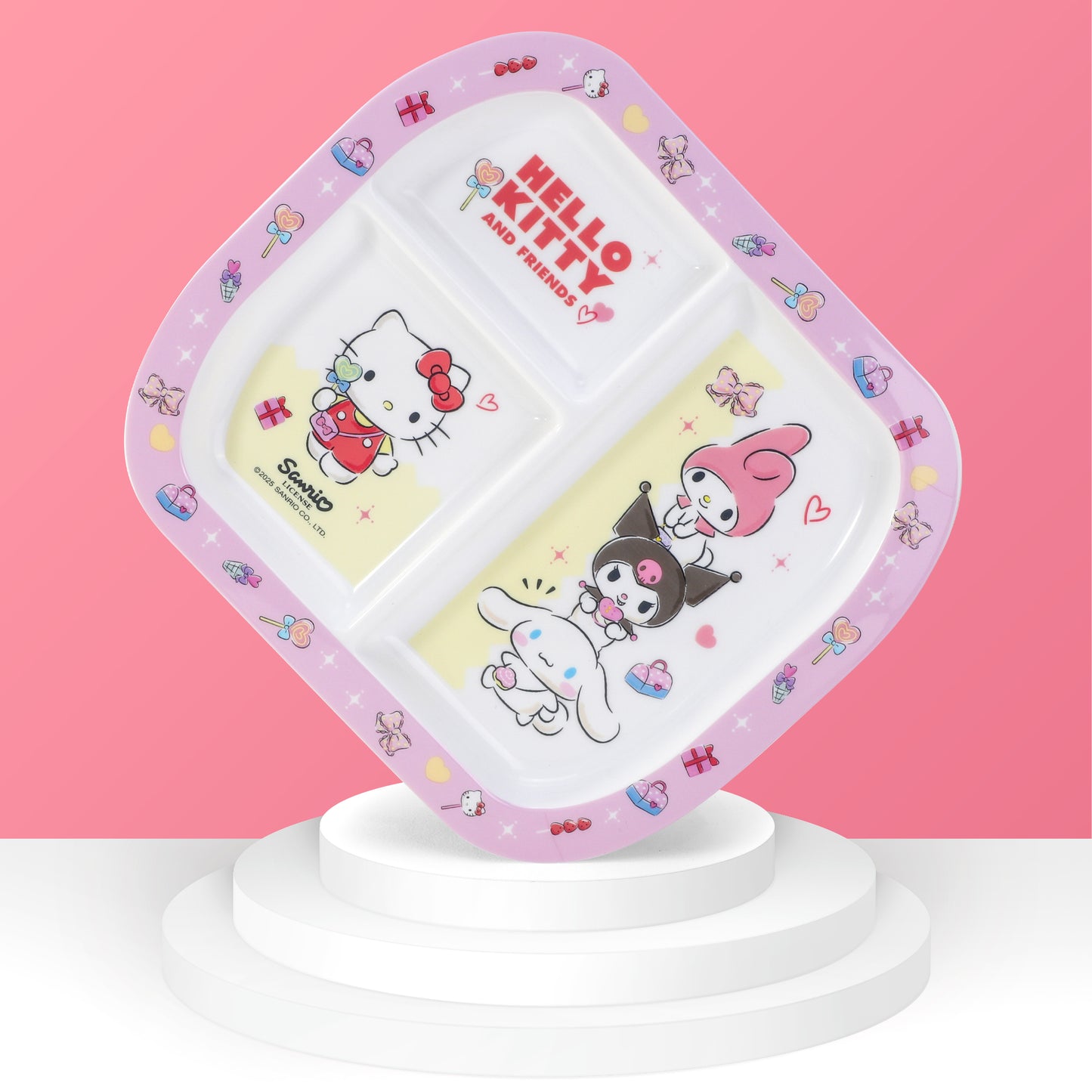 Hello Kitty & Friends 3 Section Childrens Divided Breakfast Lunch Dinner Plate