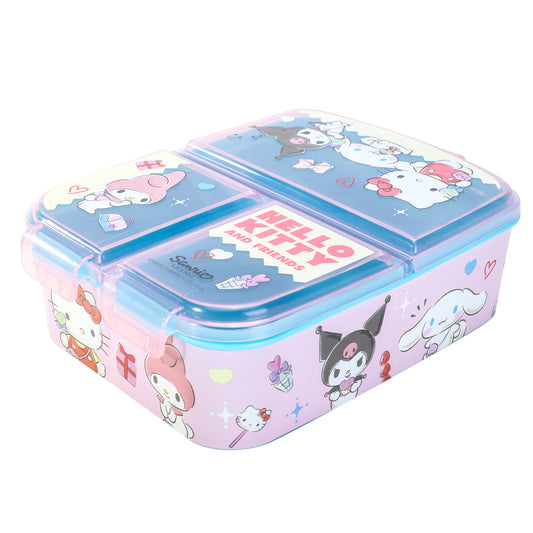 Hello Kitty & Friends Kids Childrens Multi Compartment Rectangular School Travel Lunch Food Box Sandwich Bento Container, BPA Free