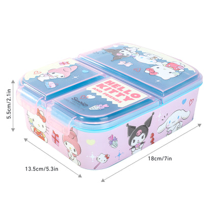 Hello Kitty & Friends Kids Childrens Multi Compartment Rectangular School Travel Lunch Food Box Sandwich Bento Container, BPA Free