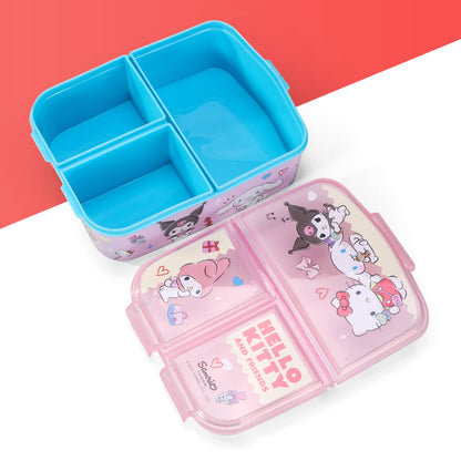 Hello Kitty & Friends Kids Childrens Multi Compartment Rectangular School Travel Lunch Food Box Sandwich Bento Container, BPA Free