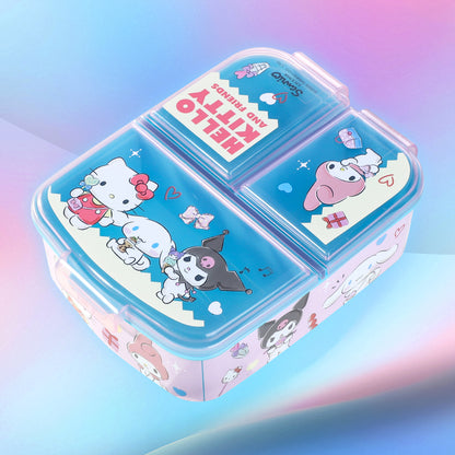 Hello Kitty & Friends Kids Childrens Multi Compartment Rectangular School Travel Lunch Food Box Sandwich Bento Container, BPA Free