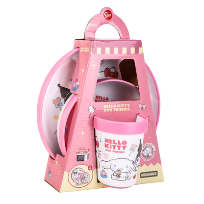 Hello Kitty & Friends 3pcs Bicolor Premium Kids Dinner Tableware Set Plate, Bowl & Tumbler, BPA Free