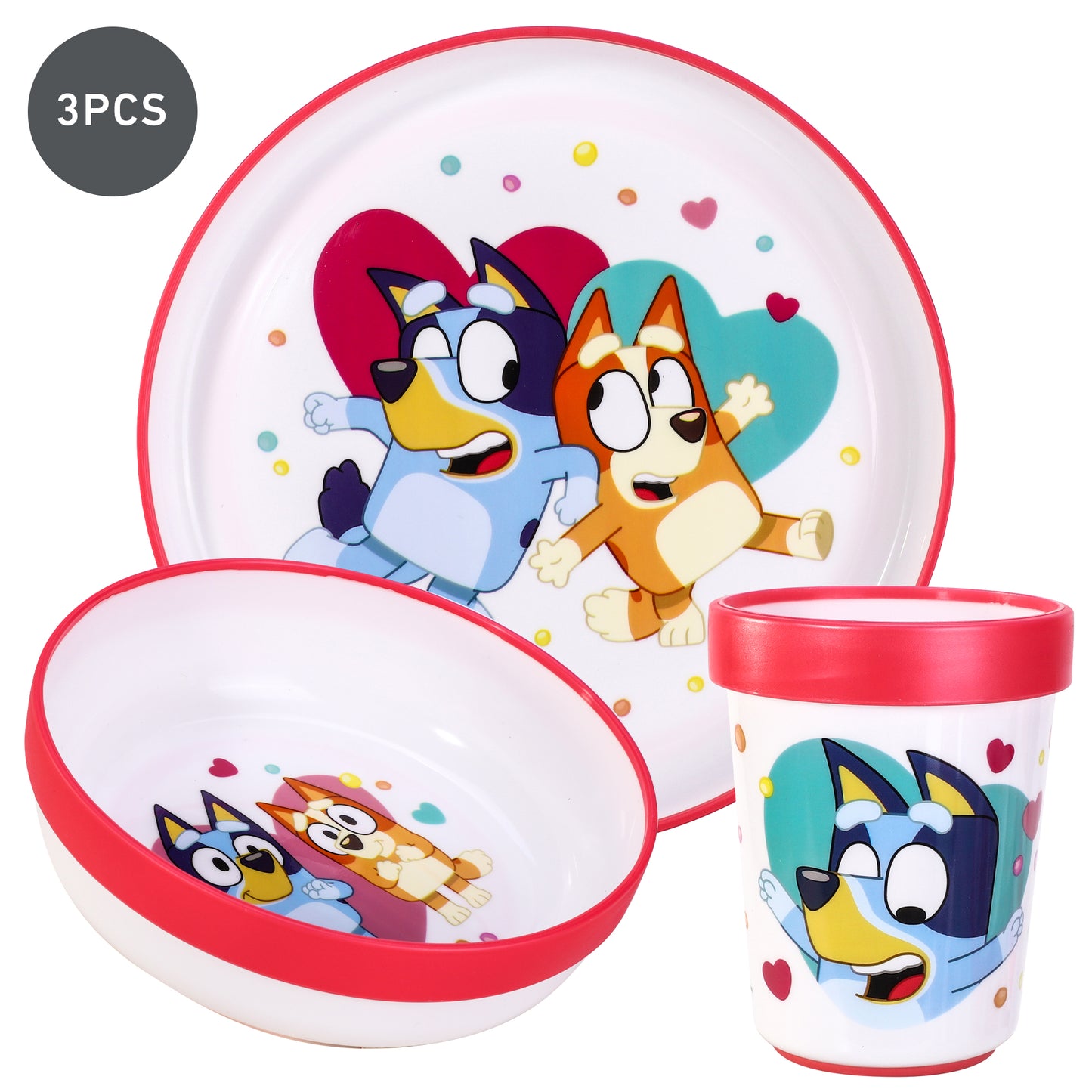 Bluey Pink 3pcs Bicolor Premium Kids Dinner Tableware Set Plate, Bowl & Tumbler, BPA Free