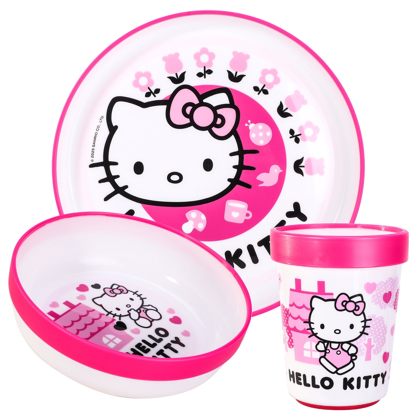 Hello Kitty Pink 3pcs Bicolor Premium Kids Dinner Tableware Set Plate, Bowl & Tumbler, BPA Free