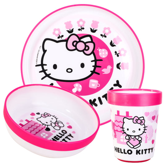Hello Kitty Pink 3pcs Bicolor Premium Kids Dinner Tableware Set Plate, Bowl & Tumbler, BPA Free