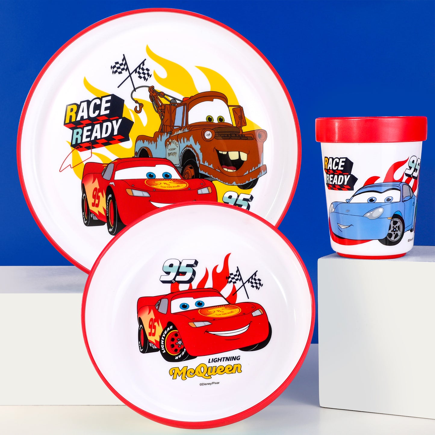 Cars 3pcs Bicolor Premium Kids Dinner Tableware Set Plate, Bowl & Tumbler, BPA Free