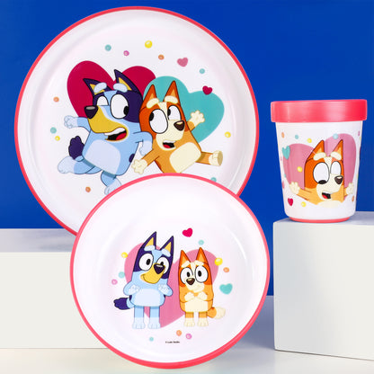 Bluey Pink 3pcs Bicolor Premium Kids Dinner Tableware Set Plate, Bowl & Tumbler, BPA Free