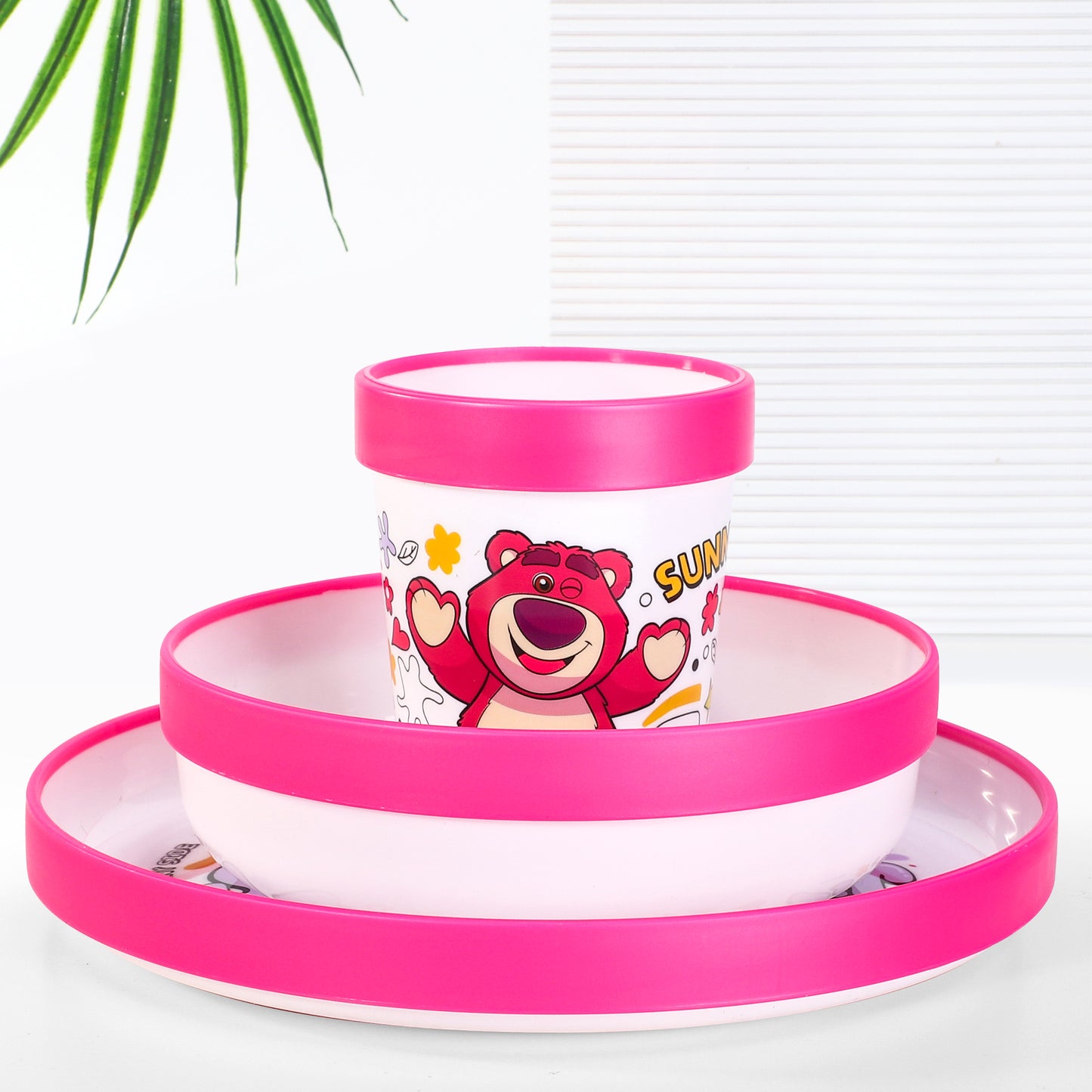 Lotso 3pcs Bicolor Premium Kids Dinner Tableware Set Plate, Bowl & Tumbler, BPA Free