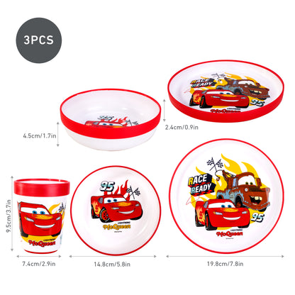 Cars 3pcs Bicolor Premium Kids Dinner Tableware Set Plate, Bowl & Tumbler, BPA Free