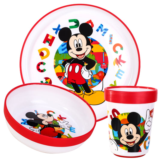 Mickey Mouse 3pcs Bicolor Premium Kids Dinner Tableware Set Plate, Bowl & Tumbler, BPA Free