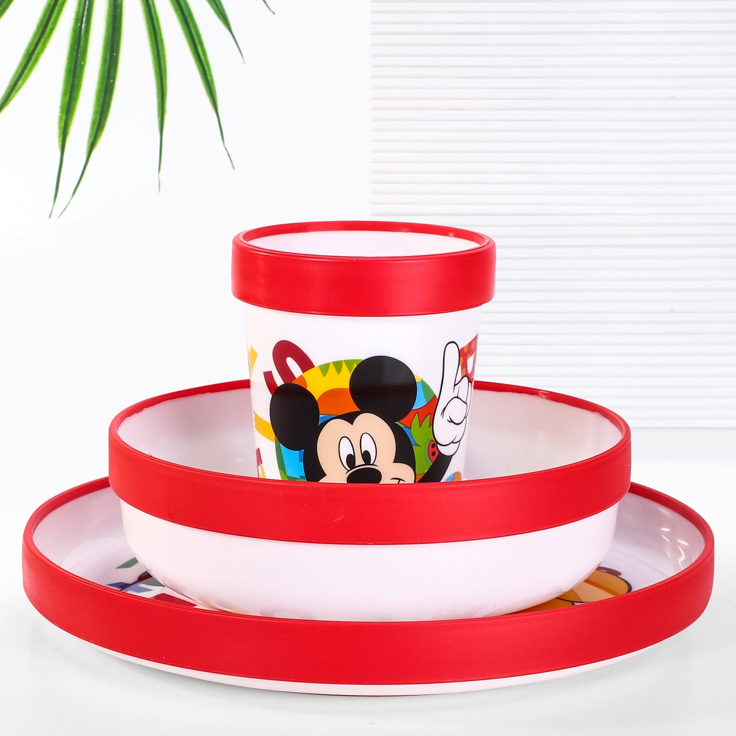 Mickey Mouse 3pcs Bicolor Premium Kids Dinner Tableware Set Plate, Bowl & Tumbler, BPA Free