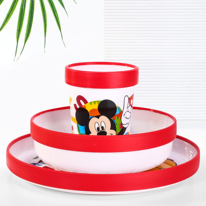 Mickey Mouse 3pcs Bicolor Premium Kids Dinner Tableware Set Plate, Bowl & Tumbler, BPA Free