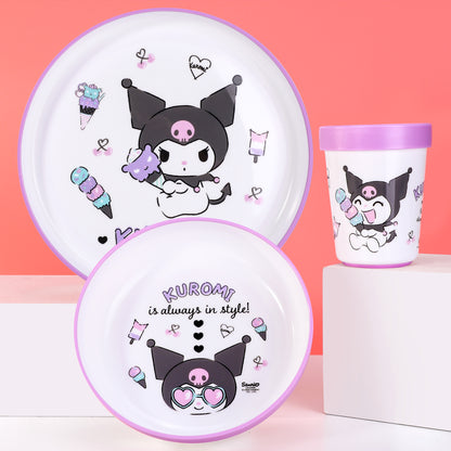 Kuromi 3pcs Bicolor Premium Kids Dinner Tableware Set Plate, Bowl & Tumbler, BPA Free