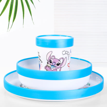Stitch Island 3pcs Bicolor Premium Kids Dinner Tableware Set Plate, Bowl & Tumbler, BPA Free