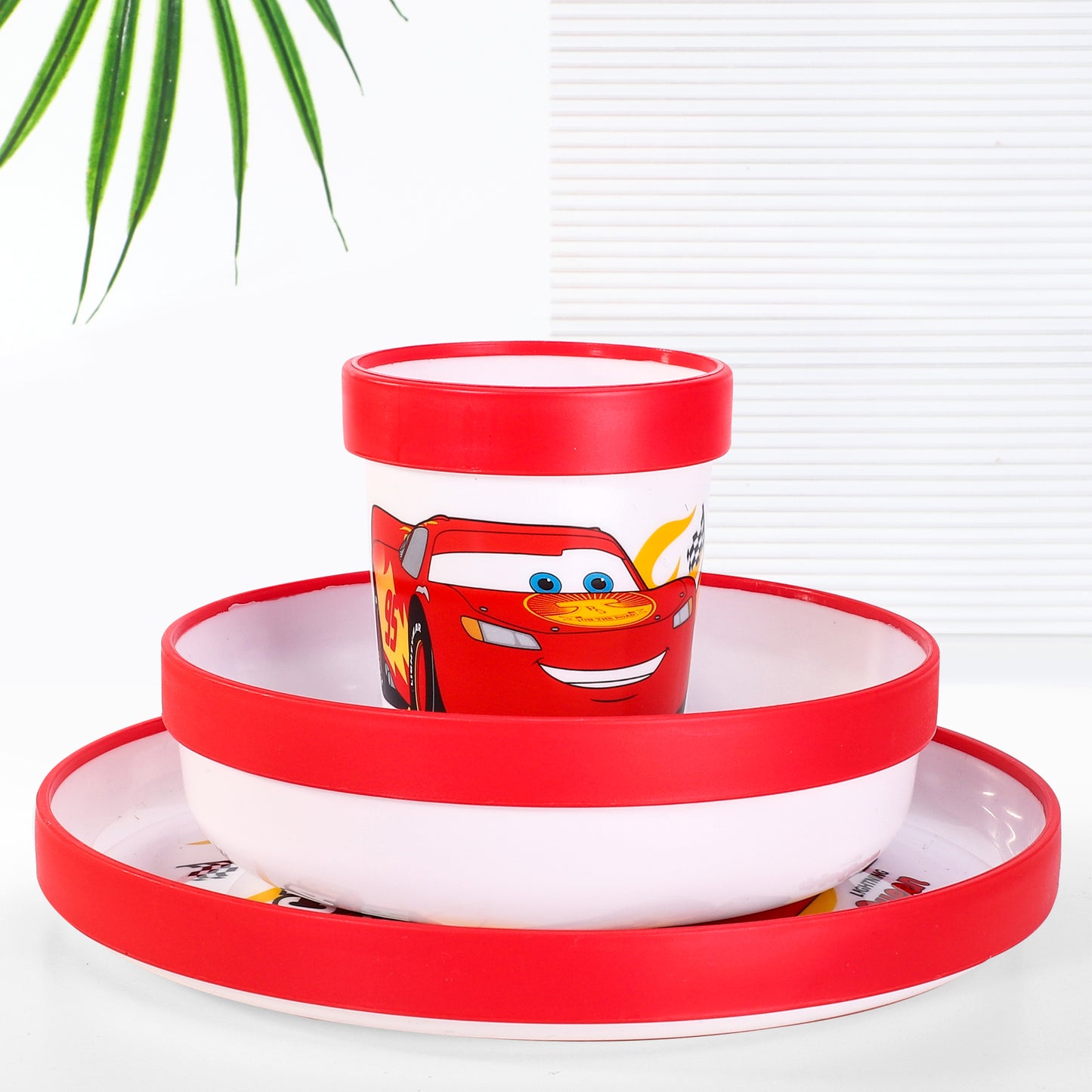 Cars 3pcs Bicolor Premium Kids Dinner Tableware Set Plate, Bowl & Tumbler, BPA Free
