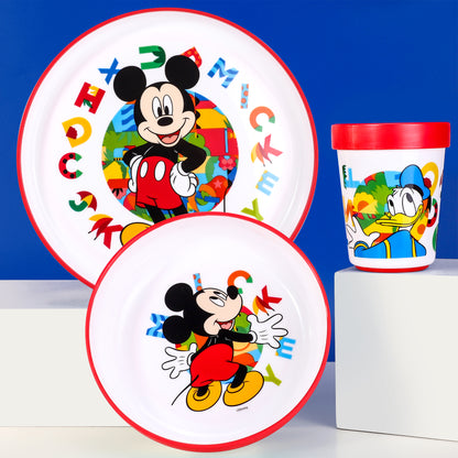 Mickey Mouse 3pcs Bicolor Premium Kids Dinner Tableware Set Plate, Bowl & Tumbler, BPA Free