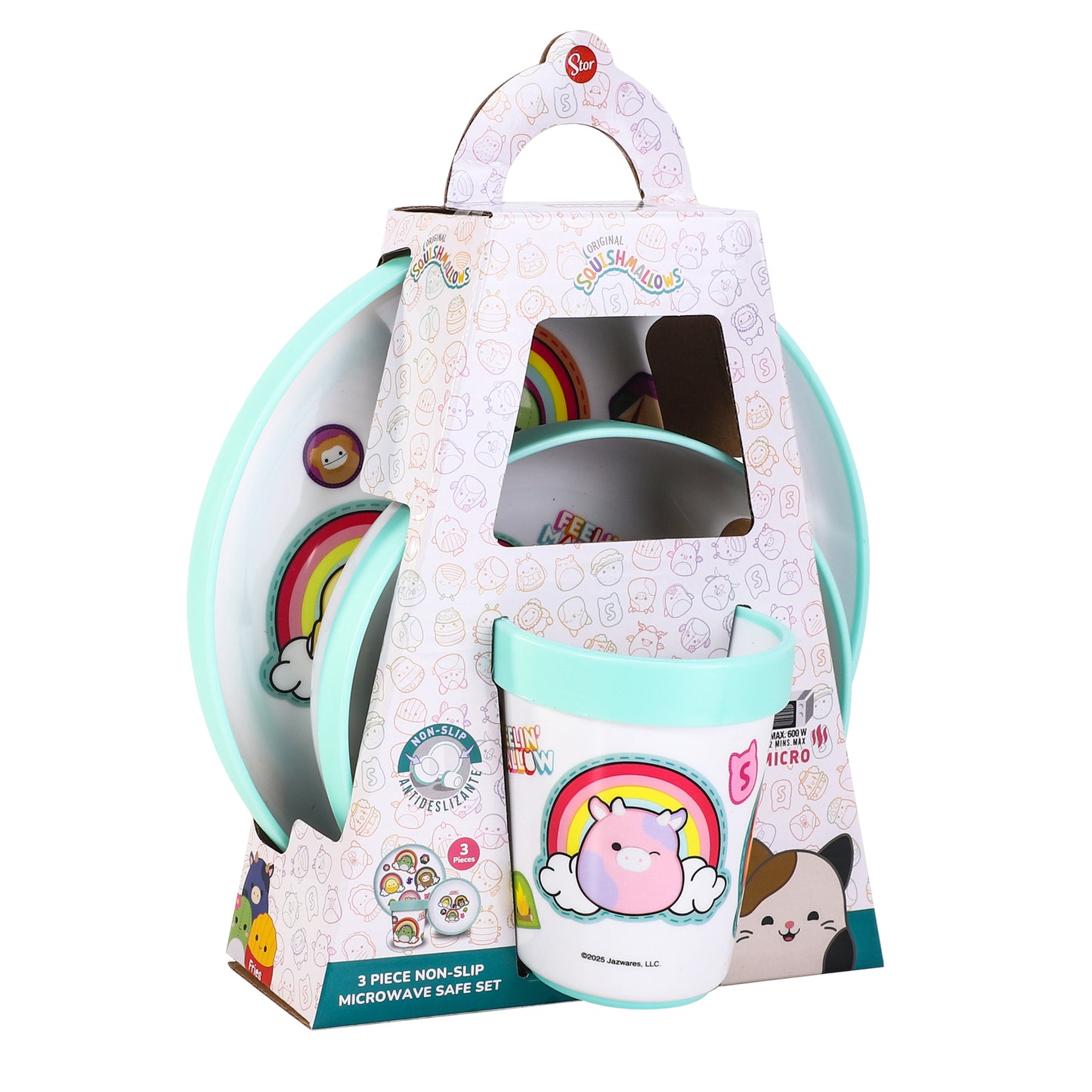 Squishmallows 3pcs Bicolor Premium Kids Dinner Tableware Set Plate, Bowl & Tumbler, BPA Free