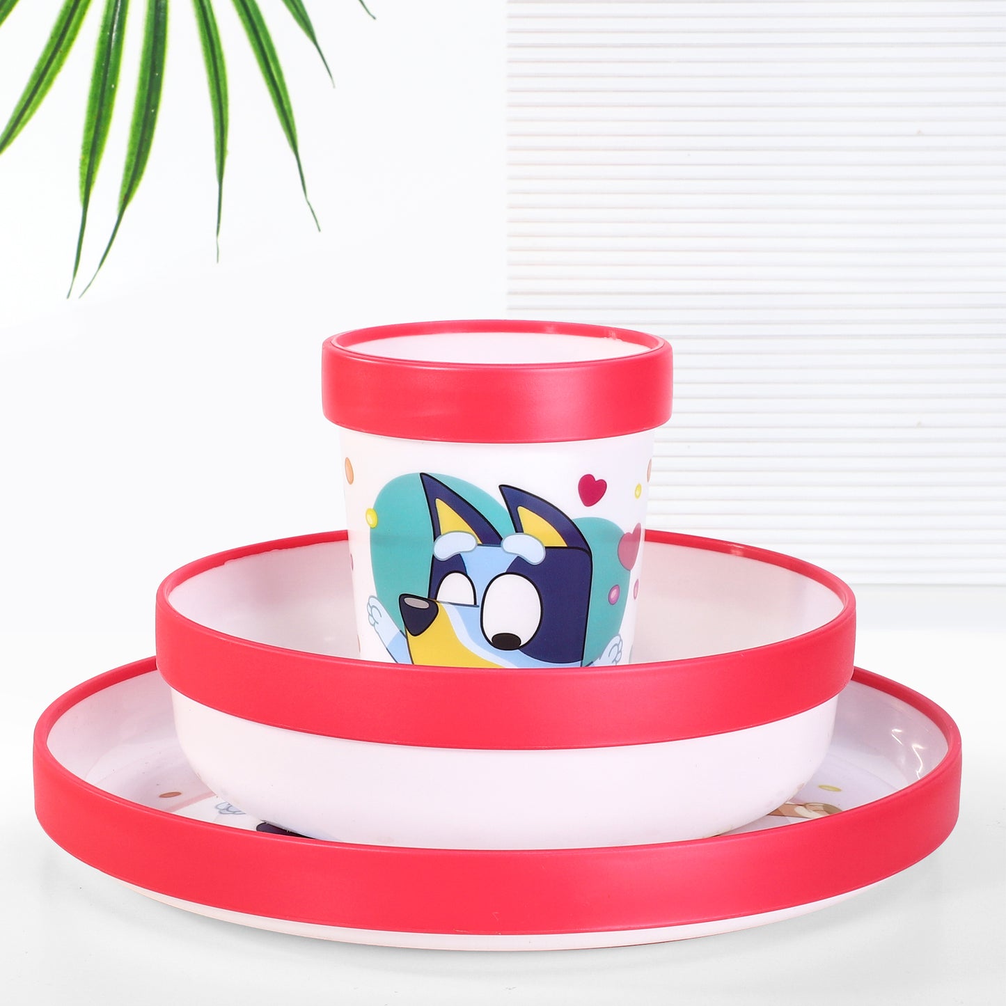 Bluey Pink 3pcs Bicolor Premium Kids Dinner Tableware Set Plate, Bowl & Tumbler, BPA Free