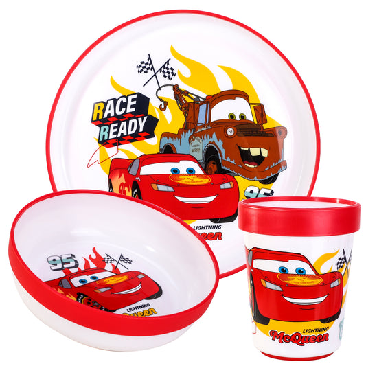 Cars 3pcs Bicolor Premium Kids Dinner Tableware Set Plate, Bowl & Tumbler, BPA Free