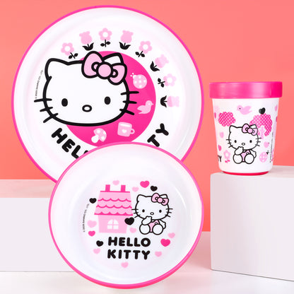 Hello Kitty Pink 3pcs Bicolor Premium Kids Dinner Tableware Set Plate, Bowl & Tumbler, BPA Free