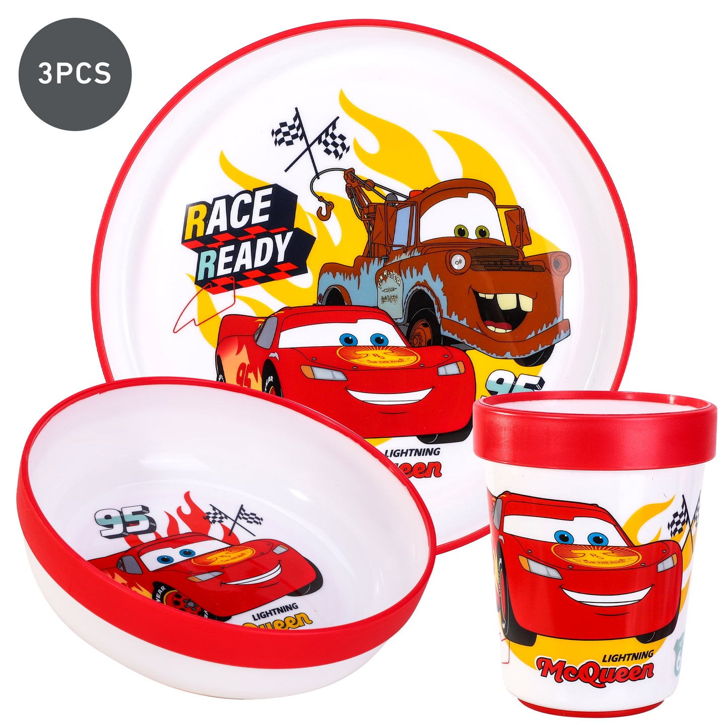 Cars 3pcs Bicolor Premium Kids Dinner Tableware Set Plate, Bowl & Tumbler, BPA Free