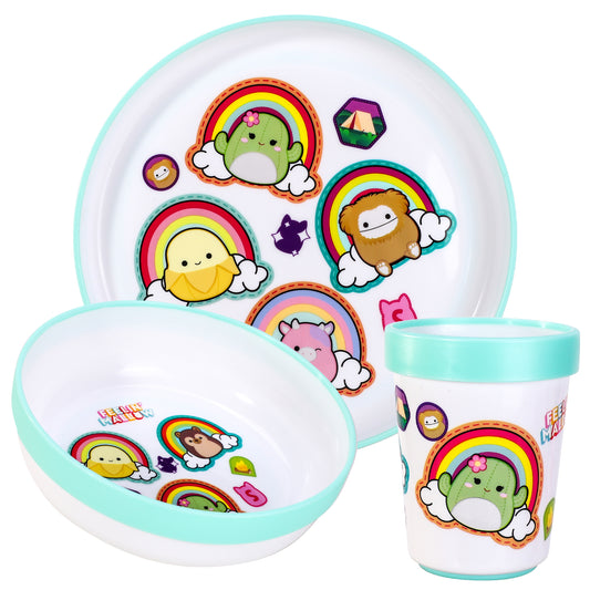 Squishmallows 3pcs Bicolor Premium Kids Dinner Tableware Set Plate, Bowl & Tumbler, BPA Free