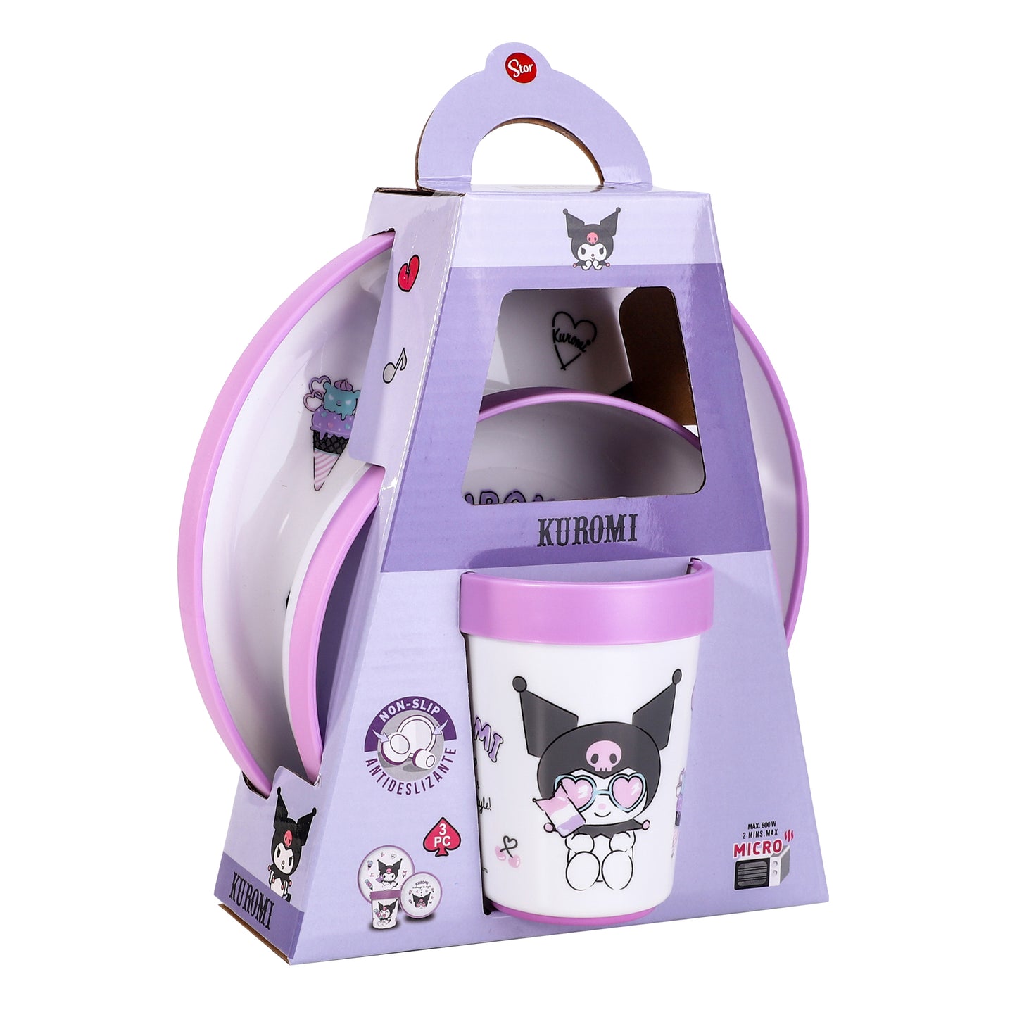 Kuromi 3pcs Bicolor Premium Kids Dinner Tableware Set Plate, Bowl & Tumbler, BPA Free