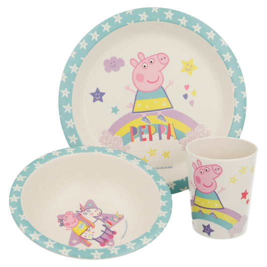 Peppa Pig 3Pcs Wooden Kids - Plate, Bowl and Tumbler Lunch Dinner Set