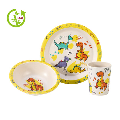 Dinosaurs 3Pcs Wooden Kids - Plate, Bowl and Tumbler Lunch Dinner Set