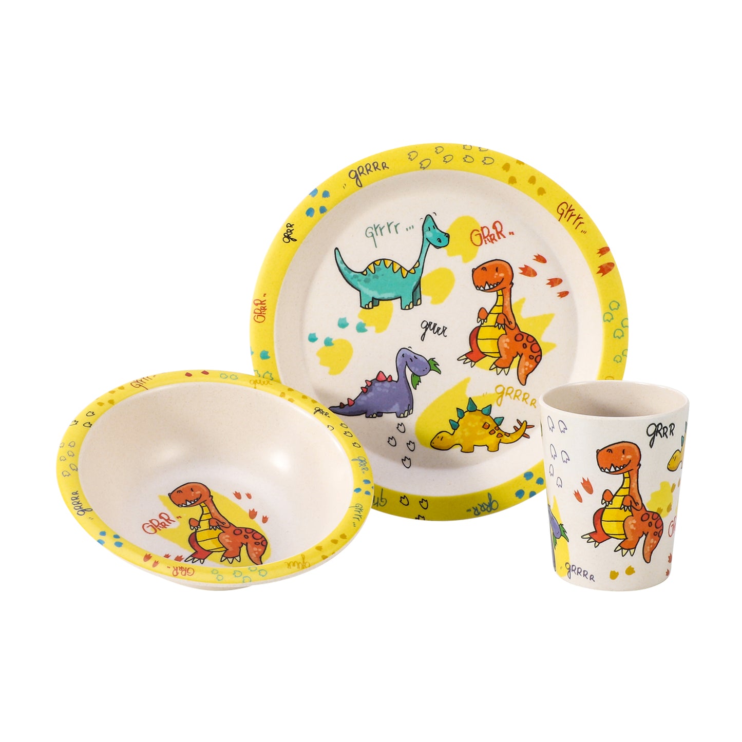 Dinosaurs 3Pcs Wooden Kids - Plate, Bowl and Tumbler Lunch Dinner Set