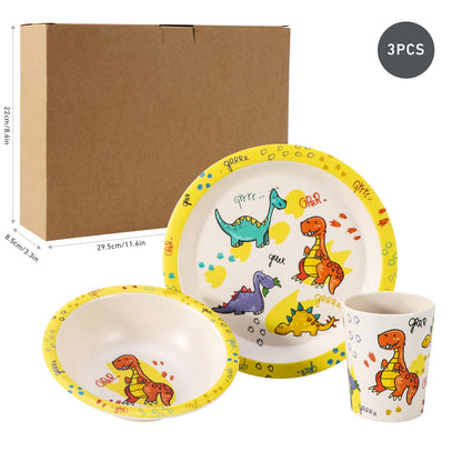 Dinosaurs 3Pcs Wooden Kids - Plate, Bowl and Tumbler Lunch Dinner Set