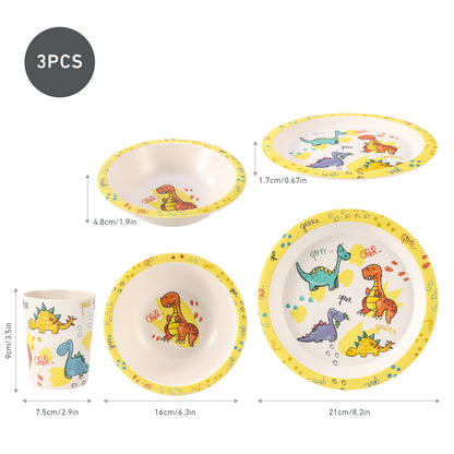 Dinosaurs 3Pcs Wooden Kids - Plate, Bowl and Tumbler Lunch Dinner Set