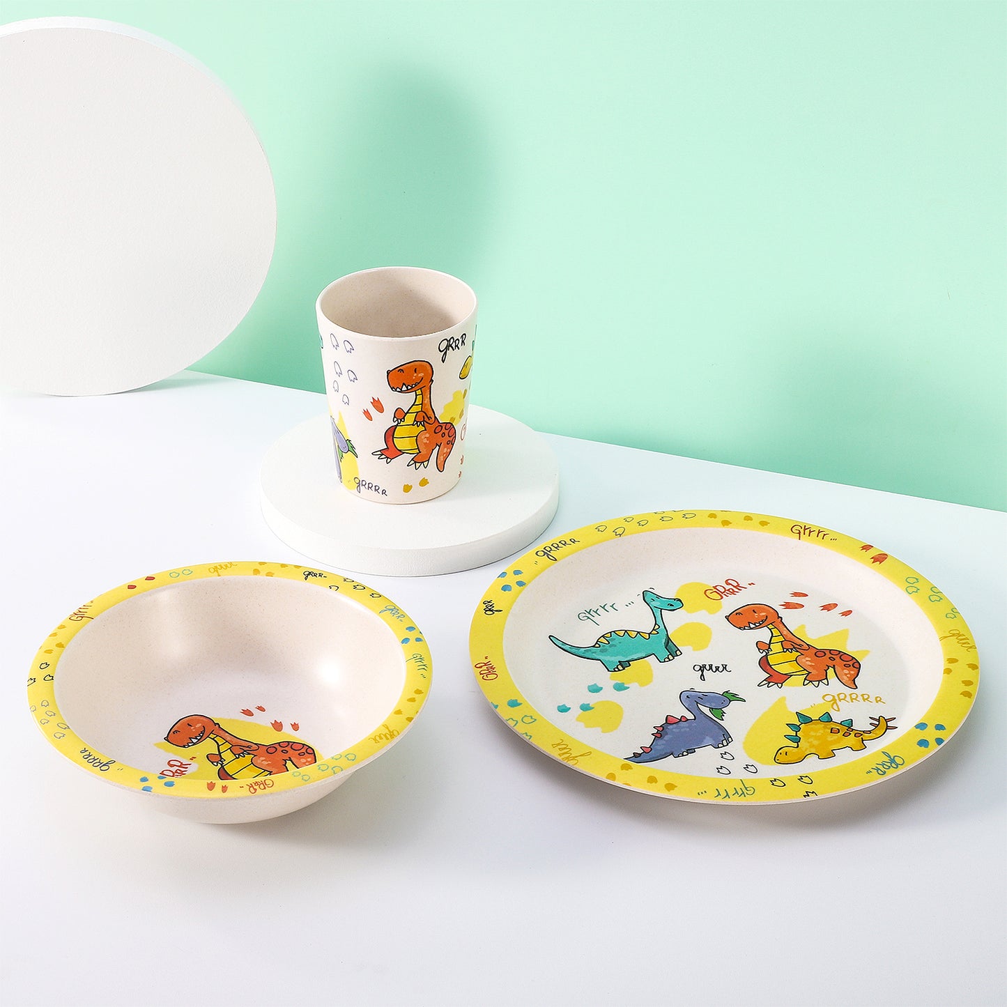 Dinosaurs 3Pcs Wooden Kids - Plate, Bowl and Tumbler Lunch Dinner Set