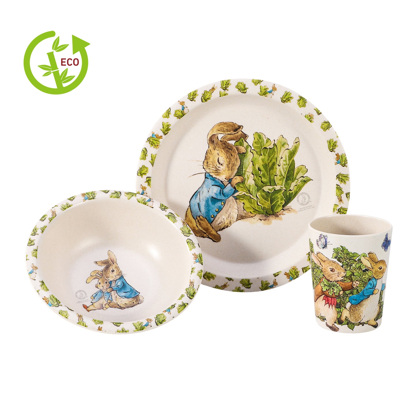 Peter Rabbit 3Pcs Wooden Kids - Plate, Bowl and Tumbler Lunch Dinner Set