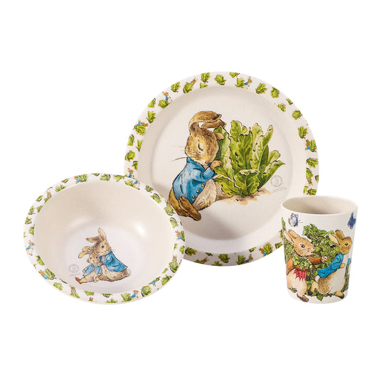 Peter Rabbit 3Pcs Wooden Kids - Plate, Bowl and Tumbler Lunch Dinner Set