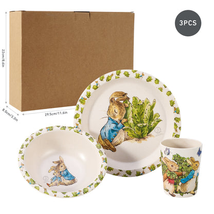 Peter Rabbit 3Pcs Wooden Kids - Plate, Bowl and Tumbler Lunch Dinner Set