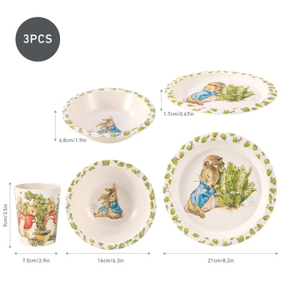 Peter Rabbit 3Pcs Wooden Kids - Plate, Bowl and Tumbler Lunch Dinner Set