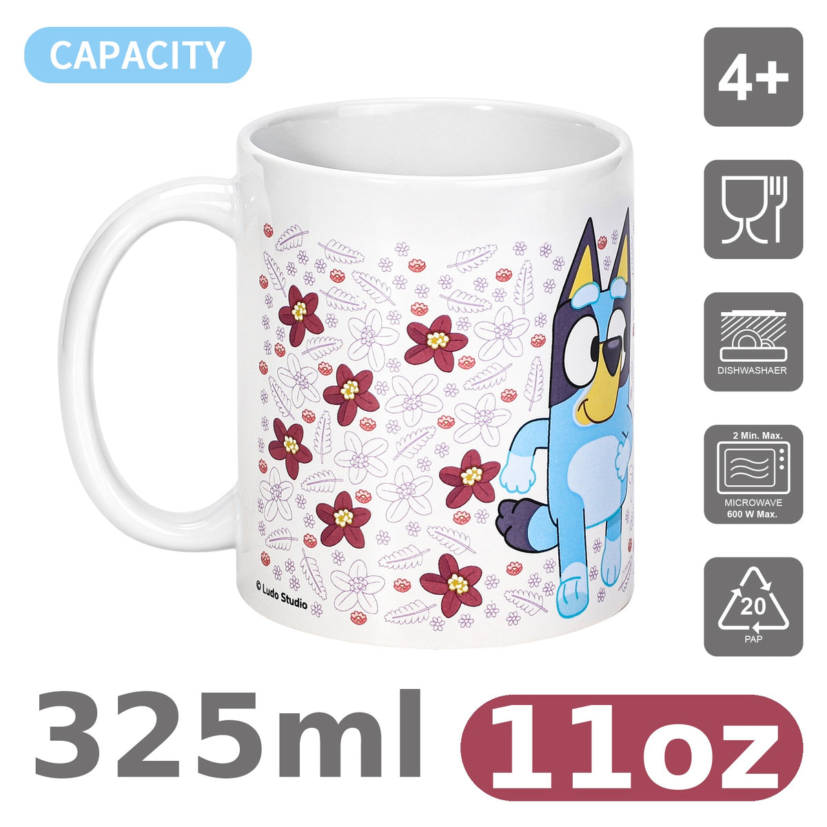 Bluey 11oz Ceramic Mug – 325ml Coffee Cup, Dishwasher & Microwave Safe, Officially Licensed Gift for Kids & Adults