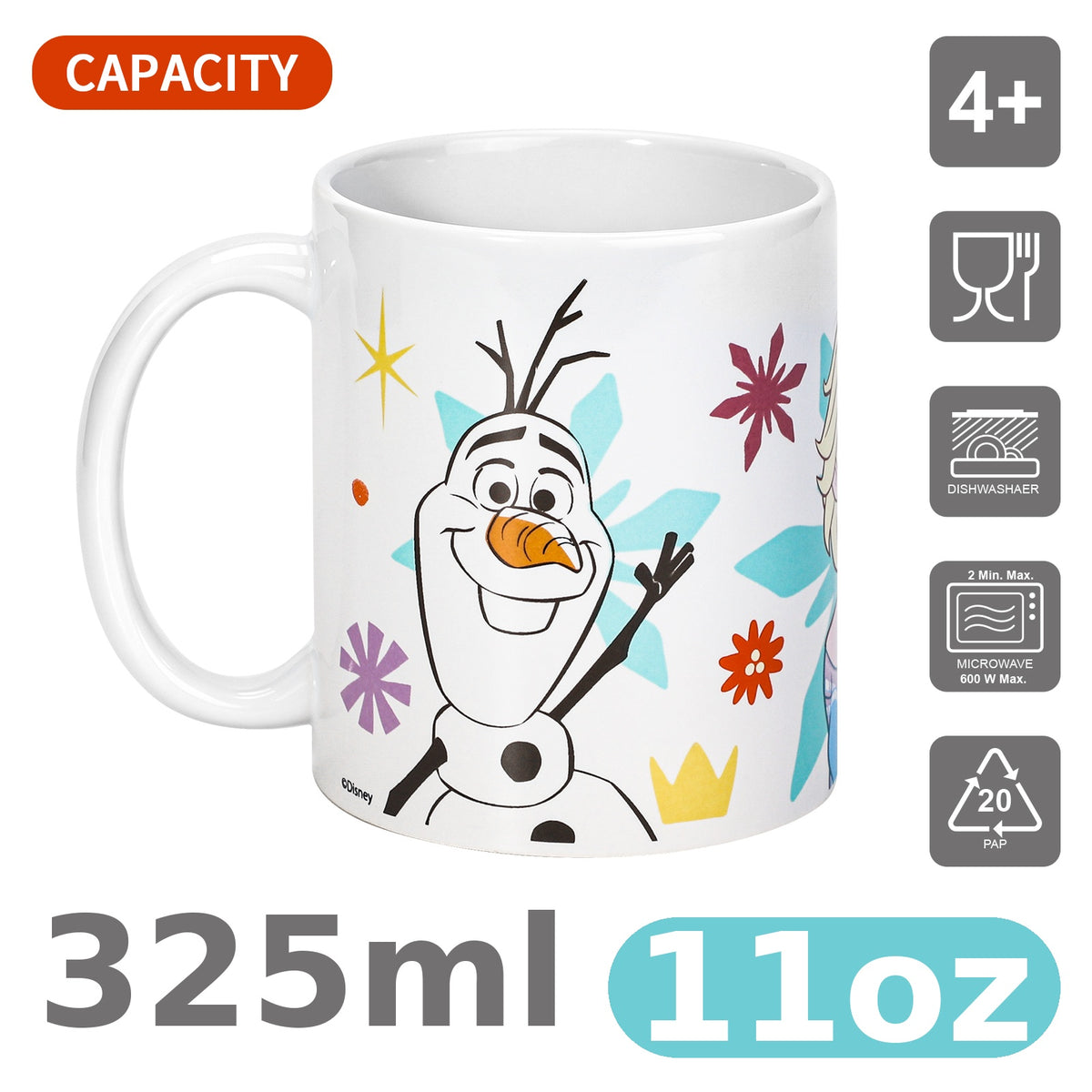 Disney Frozen Olaf & Elsa 11oz Ceramic Mug Frozen 325ml Coffee Cup, Dishwasher & Microwave Safe, Officially Licensed Gift for Kids & Adults