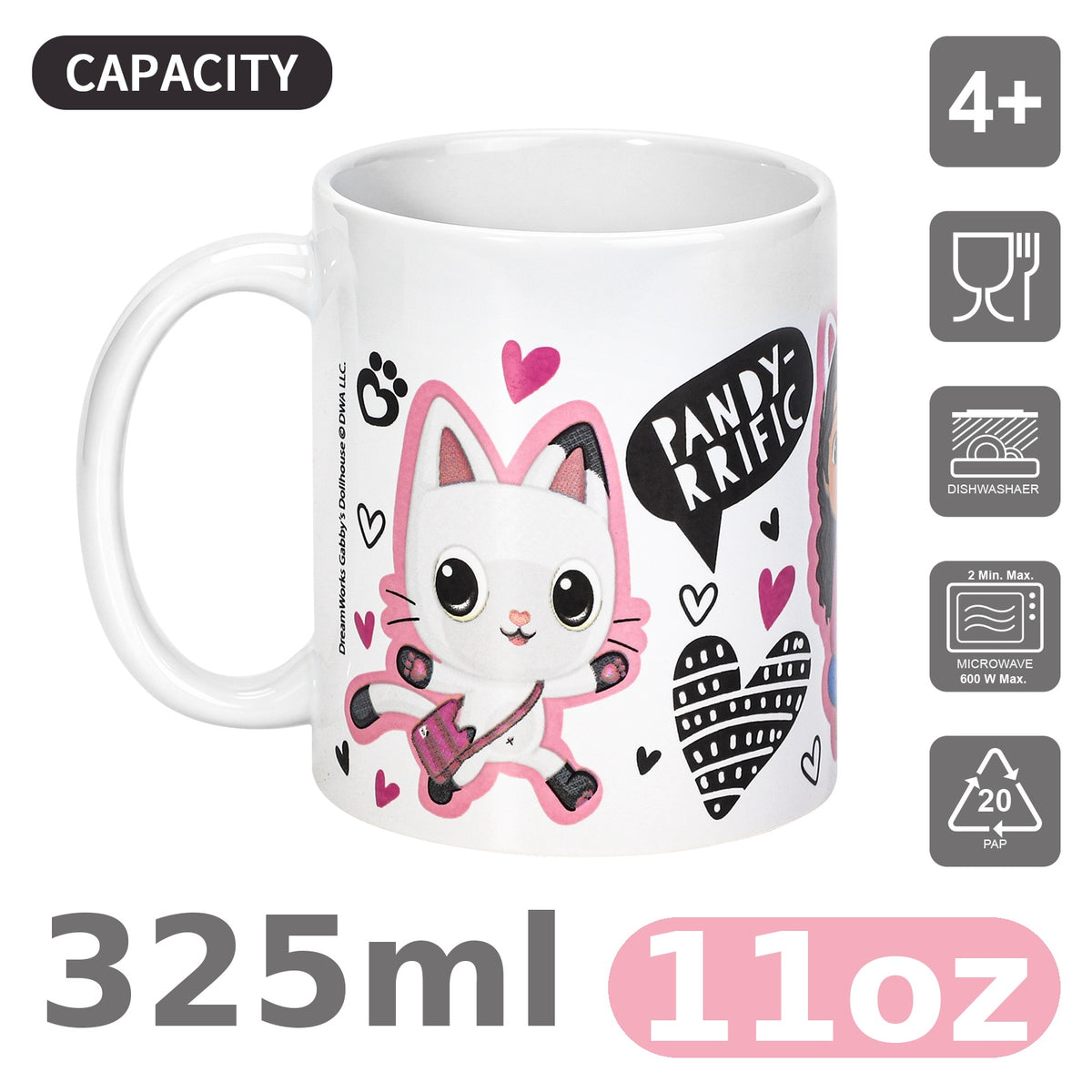 DREAMWORKS GABBY'S DOLLHOUSE Gabby's Dollhouse 11oz Ceramic Mug 325ml Coffee Cup, Dishwasher & Microwave Safe, Officially Licensed Gift for Kids & Adults