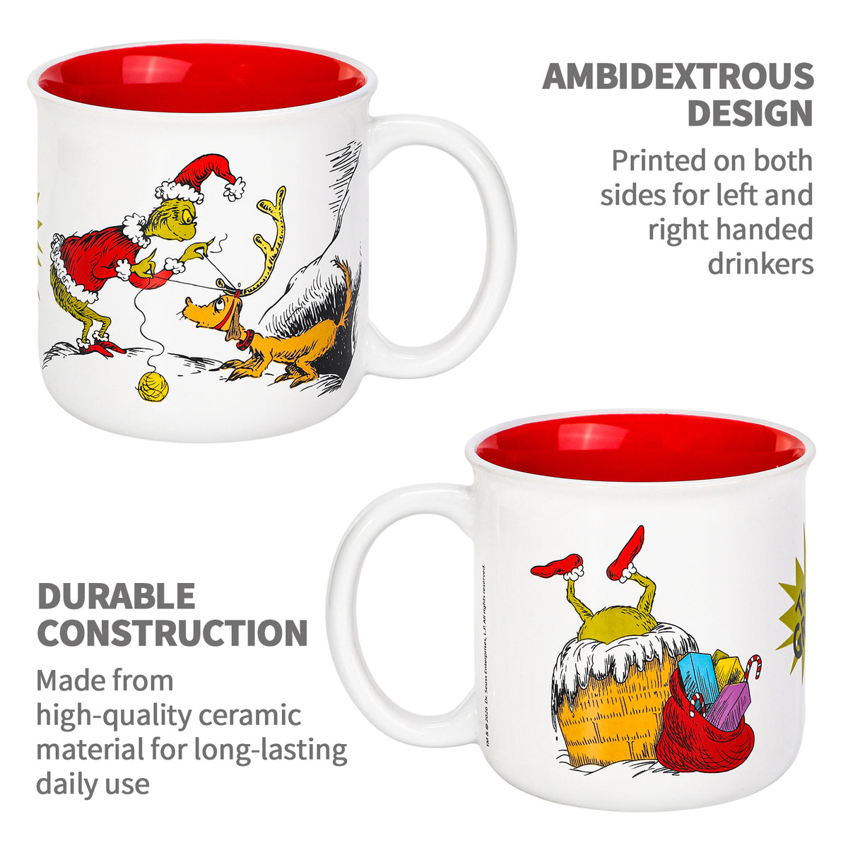 The Grinch 14oz Ceramic Mug – Dr. Seuss Christmas 410ml Coffee Cup, Dishwasher & Microwave Safe, Officially Licensed Gift for Kids & Adults