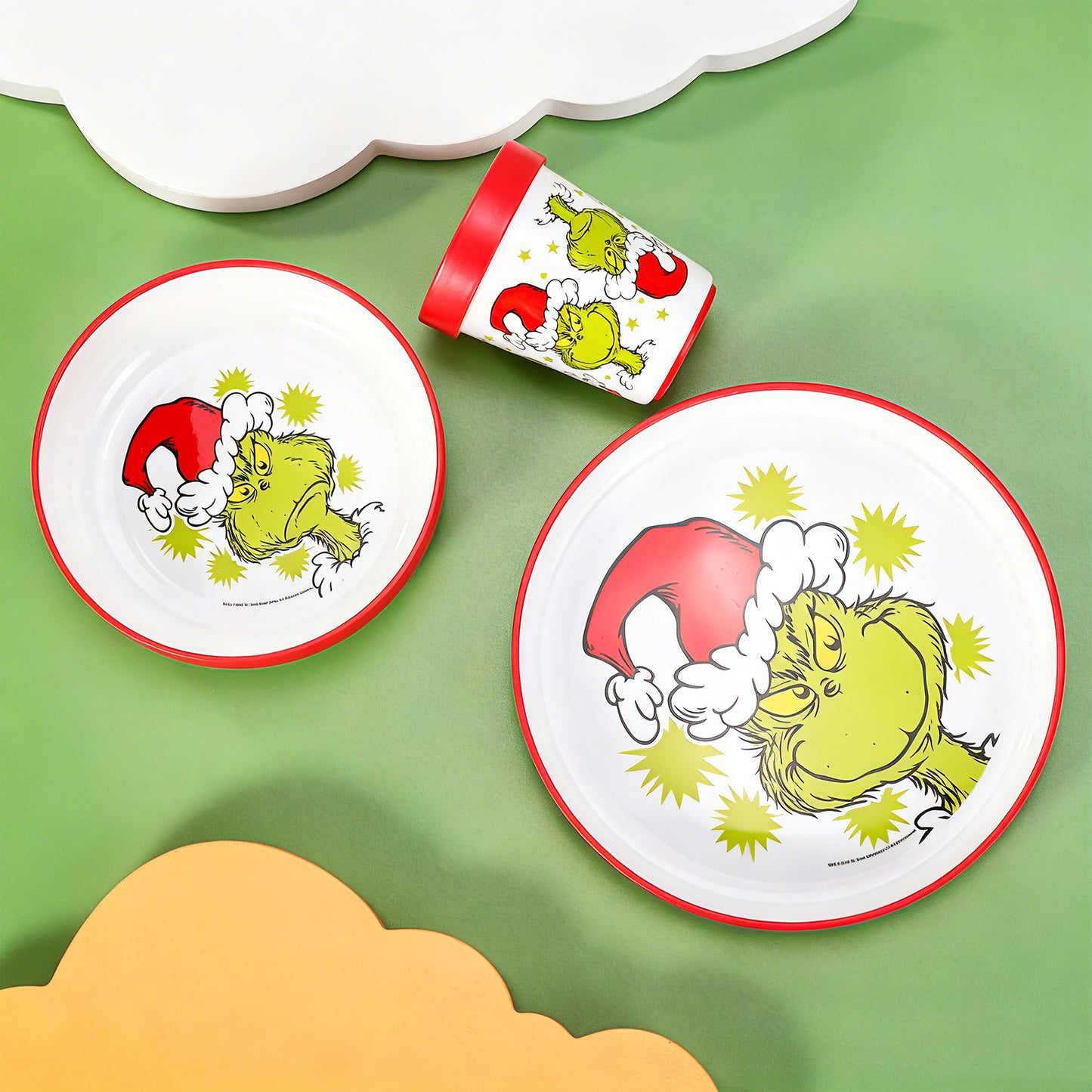 The Grinch 3pcs Reusable Bicolor Premium Kids Dinner Tableware Set Plate, Bowl & Tumbler, BPA Free