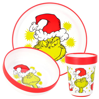 The Grinch 3pcs Reusable Bicolor Premium Kids Dinner Tableware Set Plate, Bowl & Tumbler, BPA Free